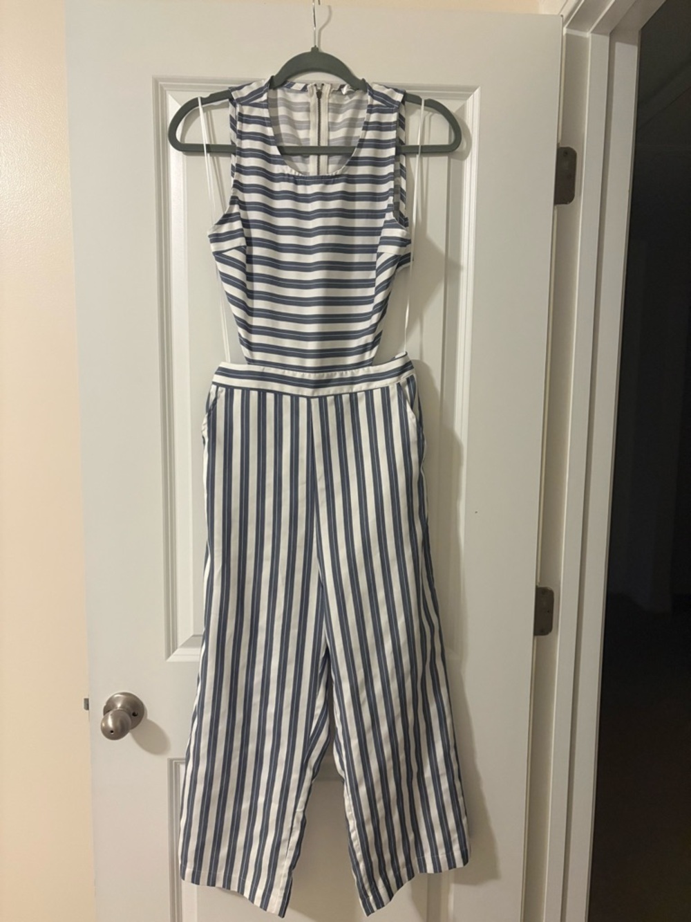Nautical Stripe Sleeveless Jumpsuit in Navy and White
